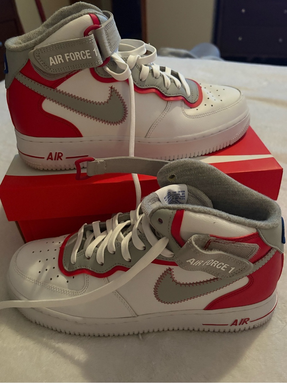 Nike Air Force 1 Mid Kids' White, Red & Gray Sneakers